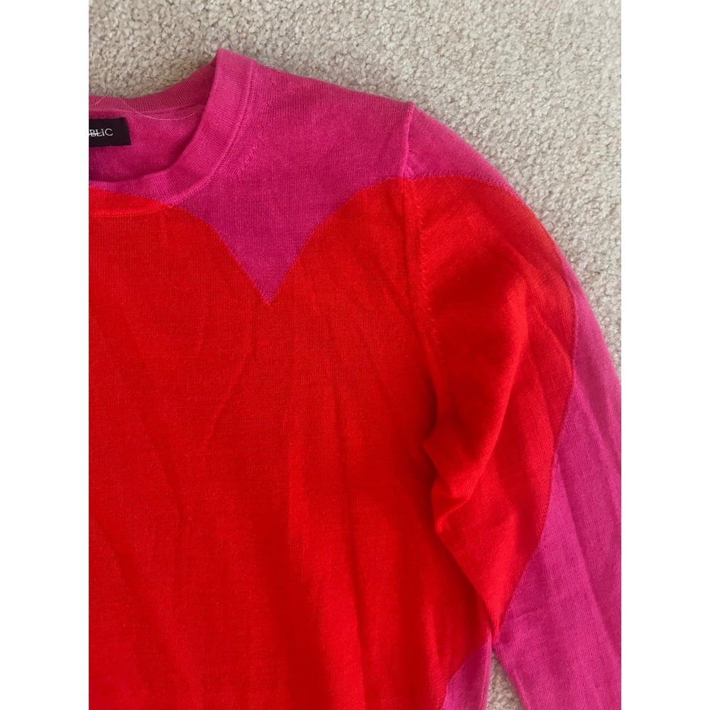 Banana Republic‎ Women's Merino Wool Pink Red Heart Sweater Knit- Size XS - Picture 5 of 6